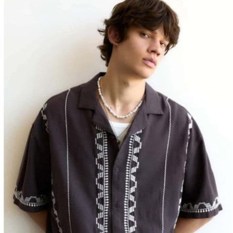 Embroidered Cuban Collar Shirt