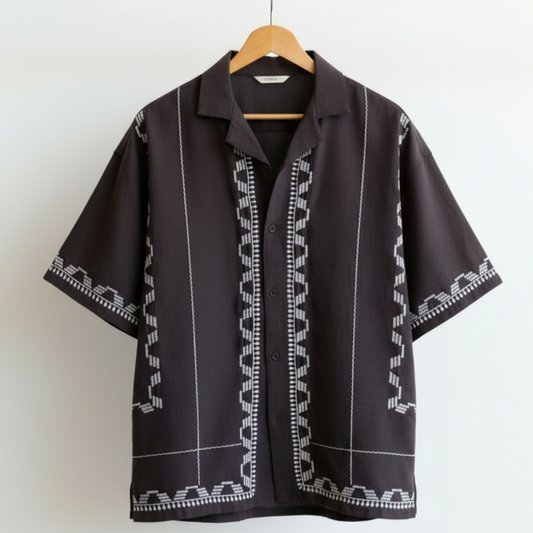 Embroidered Cuban Collar Shirt